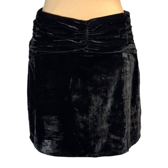 Revolve Lovers + Friends Merci Mini Skirt Sz.M Black Velvet Draped Waist Goth - Picture 4 of 13
